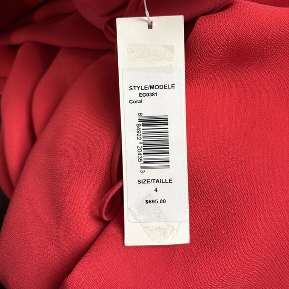 NEW Badgley Mischka Sleeveless Gown Womens 4 Red Jewel Floral Accent Ruffle Slit - Picture 10 of 12